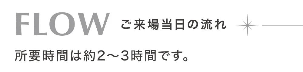 Flow ご来場当日の流れ 所要時間は2時間〜3時間です。